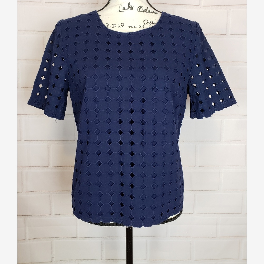 Banana Republic Blue Hexagon Lace Top Size M - Picture 1 of 5